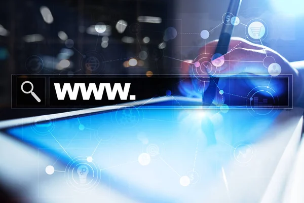 Cari bar dengan teks www. Situs web, URL. Pemasaran digital. Konsep bisnis, internet dan teknologi . — Stok Foto