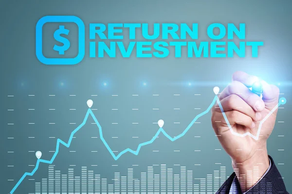 ROI, Return on investment business e concetto di tecnologia. Sfondo schermo virtuale . — Foto Stock