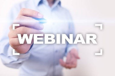 Webinar. E-eğitim, Online Eğitim kavramı. Kişisel gelişim. Sanal ekran.