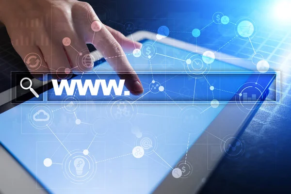 Vyhledávací panel s textem www. Webové stránky, adresy Url. Digitální marketing. Koncept podnikání, internet a technologie. — Stock fotografie