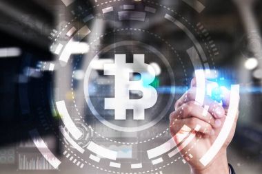 Bitcoin cryptocurrency. Finans teknolojileri. Internet para. İş kavramı.
