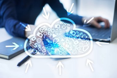 Bulut teknoloji. Veri depolama. Ağ ve Internet hizmet anlayışı.