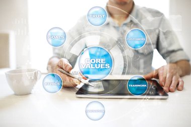 Çekirdek değerler iş ve teknoloji kavramı sanal ekrandaki.