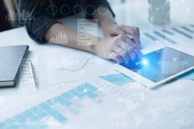 İş, internet ve teknoloji kavramı. Sanal ekran arka planı.