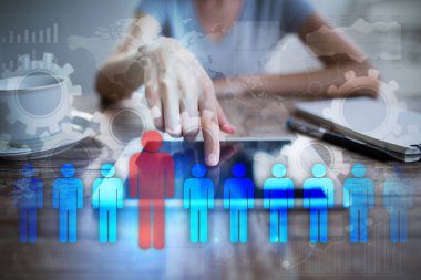 İnsan kaynakları yönetimi, insan kaynakları, işe alım, liderlik ve ekip oluşturma. İş ve teknoloji kavramı.