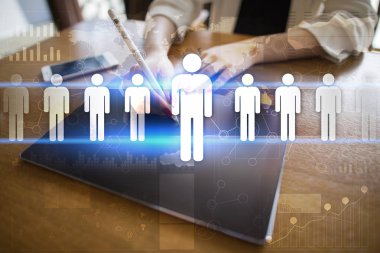 İnsan kaynakları yönetimi, insan kaynakları, işe alım, liderlik ve ekip oluşturma. İş ve teknoloji kavramı.