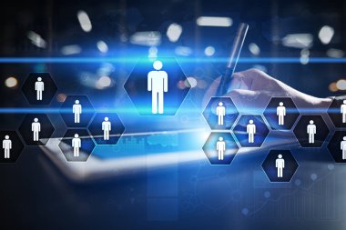 İnsan kaynakları yönetimi, insan kaynakları, işe alım, liderlik ve ekip oluşturma. İş ve teknoloji kavramı.