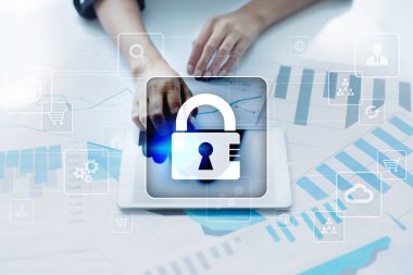 Veri koruma, siber güvenlik, bilgi güvenliği ve şifreleme. İnternet Teknoloji ve iş kavramı.