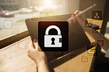 Veri koruma, siber güvenlik, bilgi güvenliği ve şifreleme. İnternet Teknoloji ve iş kavramı.