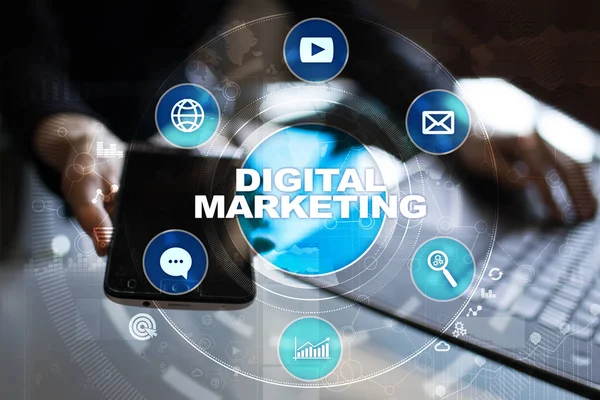 Digitale technologie marketingconcept. Internet. Online. Zoekmachineoptimalisatie. SEO. Smm. reclame. — Stockfoto