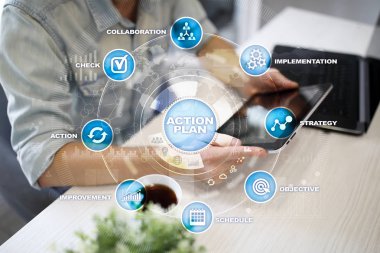 Sanal ekran eylem planı. Planlama kavramı. İş stratejisi.