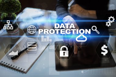 Veri koruma, siber güvenlik, bilgi güvenliği ve şifreleme. İnternet Teknoloji ve iş kavramı.