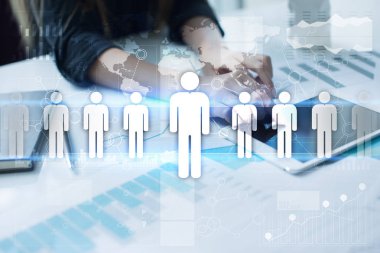 İnsan kaynakları yönetimi, insan kaynakları, işe alım, liderlik ve ekip oluşturma. İş ve teknoloji kavramı.