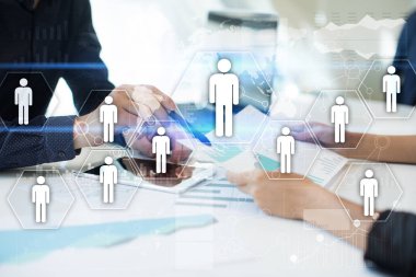 İnsan kaynakları yönetimi, insan kaynakları, işe alım, liderlik ve ekip oluşturma. İş ve teknoloji kavramı.