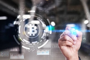 Bitcoin cryptocurrency. Finans teknolojileri. Internet para. İş kavramı.