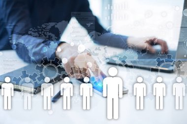 İnsan kaynakları yönetimi, insan kaynakları, işe alım, liderlik ve ekip oluşturma. İş ve teknoloji kavramı.