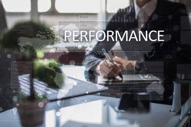 Sanal ekran üzerinde performans göstergesi. Kpi. İş büyüme stratejisi.