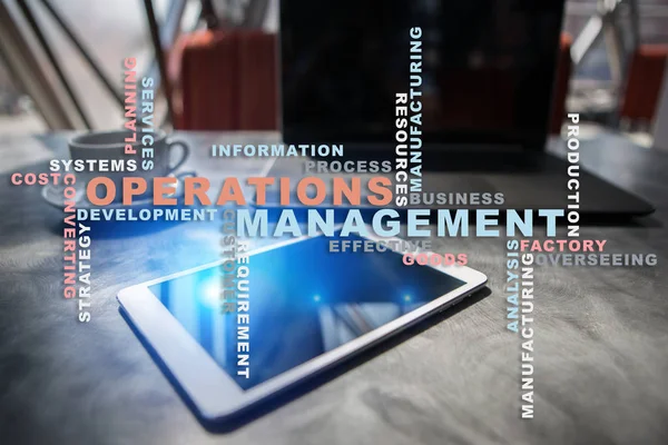 Operation management concept. Words cloud on virtual screen.