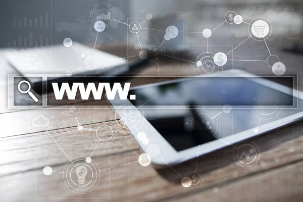 Sökfältet med www text. Webbplats Url. Digital marknadsföring. Business, internet och teknik koncept. — Stockfoto