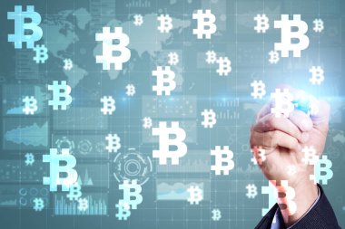 Bitcoin cryptocurrency. Finans teknolojileri. Internet para. İş kavramı.