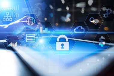 Veri koruma, siber güvenlik, bilgi güvenliği ve şifreleme. İnternet Teknoloji ve iş kavramı.