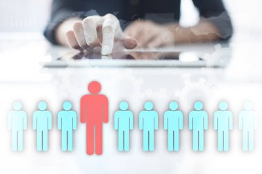 İnsan kaynakları yönetimi, insan kaynakları, işe alım, liderlik ve ekip oluşturma. İş ve teknoloji kavramı.