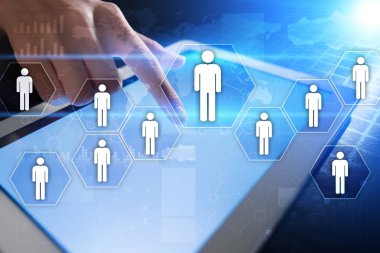 İnsan kaynakları yönetimi, insan kaynakları, işe alım, liderlik ve ekip oluşturma. İş ve teknoloji kavramı.