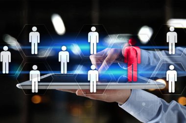 İnsan kaynakları yönetimi, insan kaynakları, işe alım, liderlik ve ekip oluşturma. İş ve teknoloji kavramı.