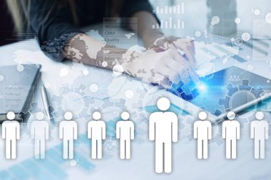 İnsan kaynakları yönetimi, insan kaynakları, işe alım, liderlik ve ekip oluşturma. İş ve teknoloji kavramı.