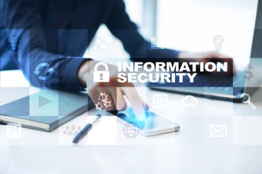 Sanal ekrandaki bilgi güvenlik ve veri koruma kavramı.