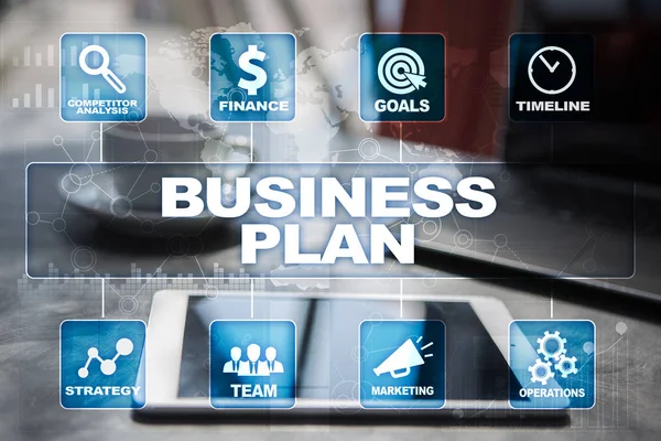 Üzleti terv és a stratégiai koncepció a virtuális képernyőn. — Stock Fotó