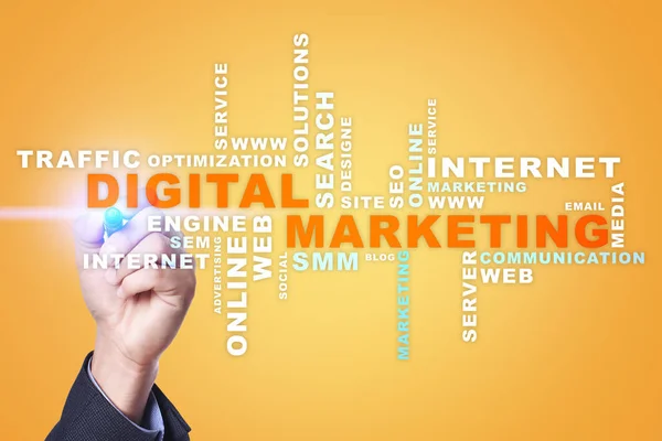 Digitales Marketingtechnologiekonzept. Internet. Online. Suchmaschinenoptimierung. seo. smm. Werbung. Wortwolke. — Stockfoto
