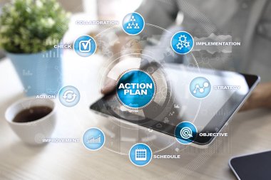 Sanal ekran eylem planı. Planlama kavramı. İş stratejisi.