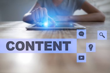 Sanal ekran içerik metni. İş kavramı, teknoloji ve internet. 