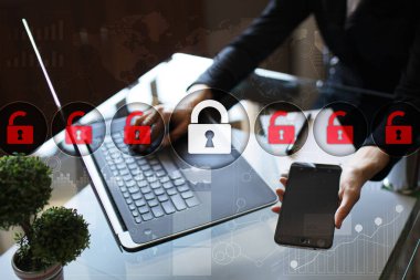 Siber Güvenlik, veri koruma, bilgi güvenliği ve şifreleme. İnternet Teknoloji ve iş kavramı.