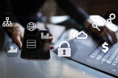 Veri koruma, siber güvenlik, bilgi güvenliği ve şifreleme. İnternet Teknoloji ve iş kavramı.