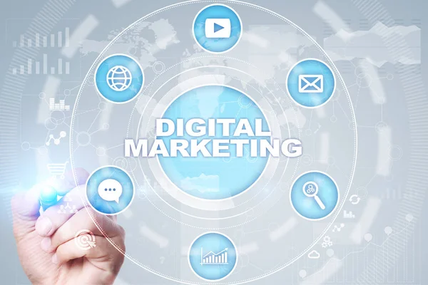 Digitale technologie marketingconcept. Internet. Online. Zoekmachineoptimalisatie. SEO. Smm. reclame. — Stockfoto