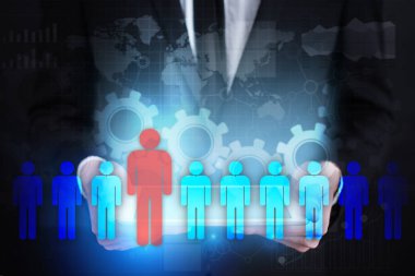 İnsan kaynakları yönetimi, insan kaynakları, işe alım, liderlik ve ekip oluşturma. İş ve teknoloji kavramı.