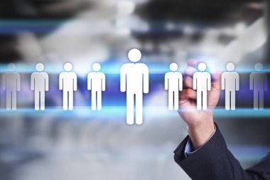 İnsan kaynakları yönetimi, insan kaynakları, işe alım, liderlik ve ekip oluşturma. İş ve teknoloji kavramı.