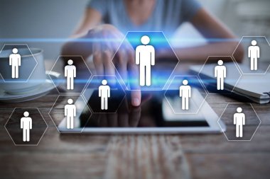 İnsan kaynakları yönetimi, insan kaynakları, işe alım, liderlik ve ekip oluşturma. İş ve teknoloji kavramı.