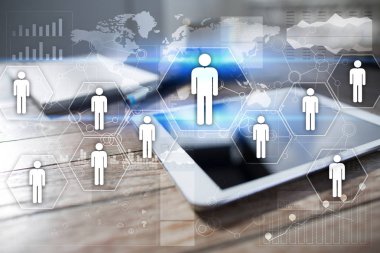 İnsan kaynakları yönetimi, insan kaynakları, işe alım, liderlik ve ekip oluşturma. İş ve teknoloji kavramı.