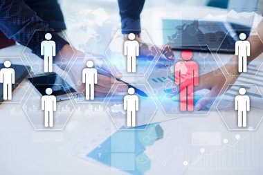 İnsan kaynakları yönetimi, insan kaynakları, işe alım, liderlik ve ekip oluşturma. İş ve teknoloji kavramı.