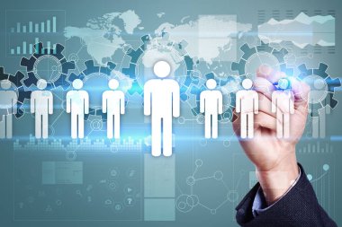 İnsan kaynakları yönetimi, insan kaynakları, işe alım, liderlik ve ekip oluşturma. İş ve teknoloji kavramı.