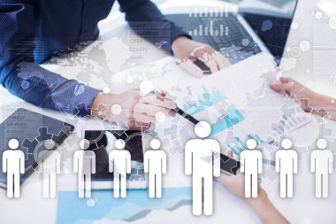 İnsan kaynakları yönetimi, insan kaynakları, işe alım, liderlik ve ekip oluşturma. İş ve teknoloji kavramı.