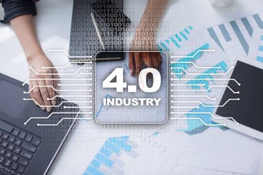 Sanayi 4.0. Çok. Şeylerin Internet. Akıllı üretim kavramı. Endüstriyel 4.0 işlem altyapısı. arka plan.