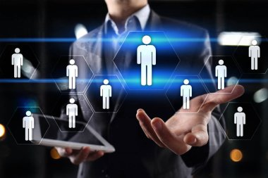 İnsan kaynakları yönetimi, insan kaynakları, işe alım, liderlik ve ekip oluşturma. İş ve teknoloji kavramı.