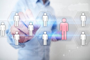 İnsan kaynakları yönetimi, insan kaynakları, işe alım, liderlik ve ekip oluşturma. İş ve teknoloji kavramı.