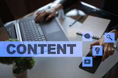 Sanal ekran içerik metni. İş kavramı, teknoloji ve internet. 