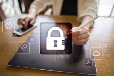 Veri koruma, siber güvenlik, bilgi güvenliği ve şifreleme. İnternet Teknoloji ve iş kavramı.