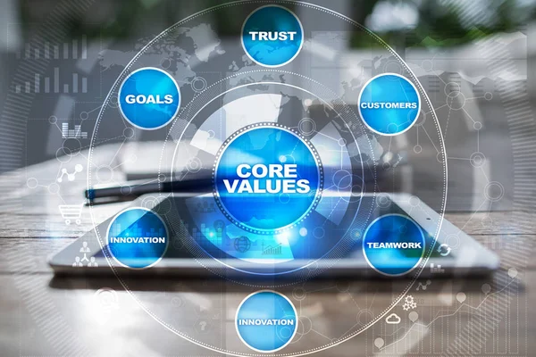 Základní hodnoty obchodní a technologické koncepce na virtuální obrazovce. — Stock fotografie